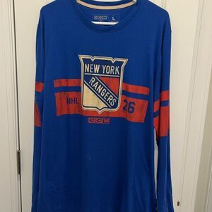 CCM New York Rangers Hockey Mens Vintage Jersey Style LS T Shirt L w/Marks